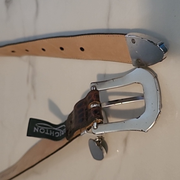 Brighton Brown Italian Leather Croc Embossed Silver Hardware ML/32 Charm Belt - Picture 7 of 11